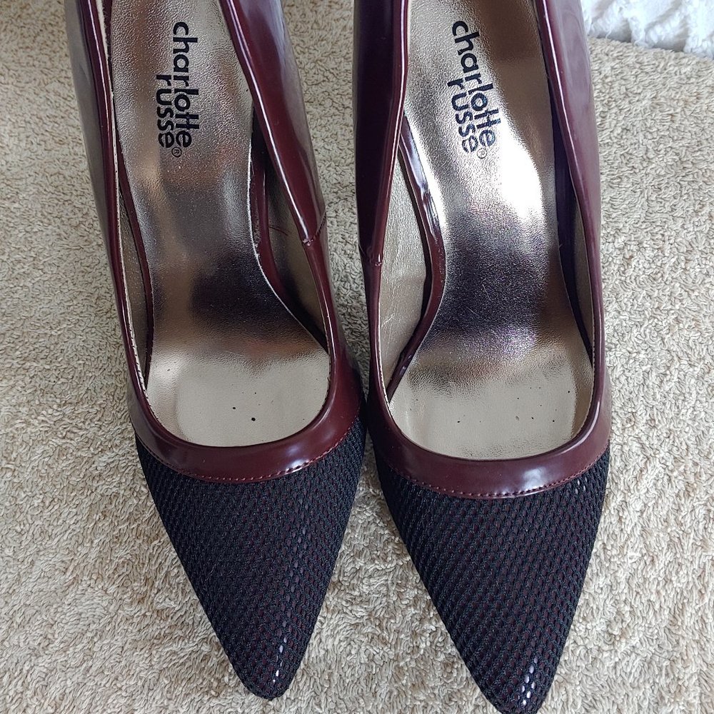 Sexy Burgundy Stilettos w BLK Mesh Toebox - Picture 2 of 11